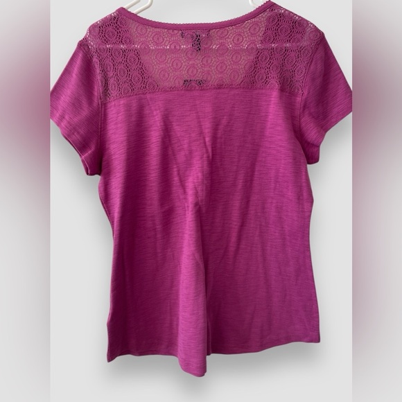 Chaps Women's Pink Short Sleeve Henley Lace Top Sz X-Large V-Neck Buttons NWT - Picture 3 of 4